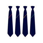 4 Hartford Church of England High School Ties in navy blue, with 1 stripe on each tie - red, grey, yellow and green.