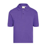 Purple kids school polo with short sleeves and 2 button collar