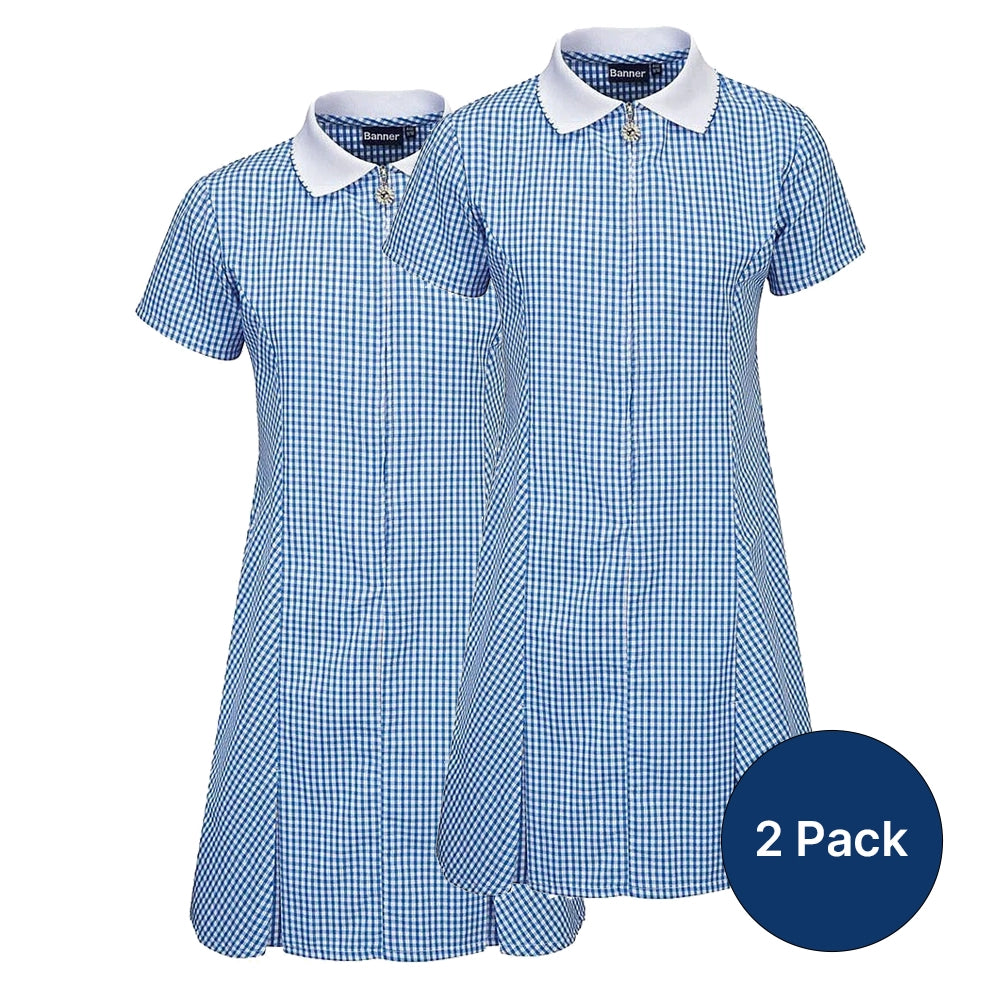 2 Pack Girls Avon Gingham Premium Summer Dress Blue