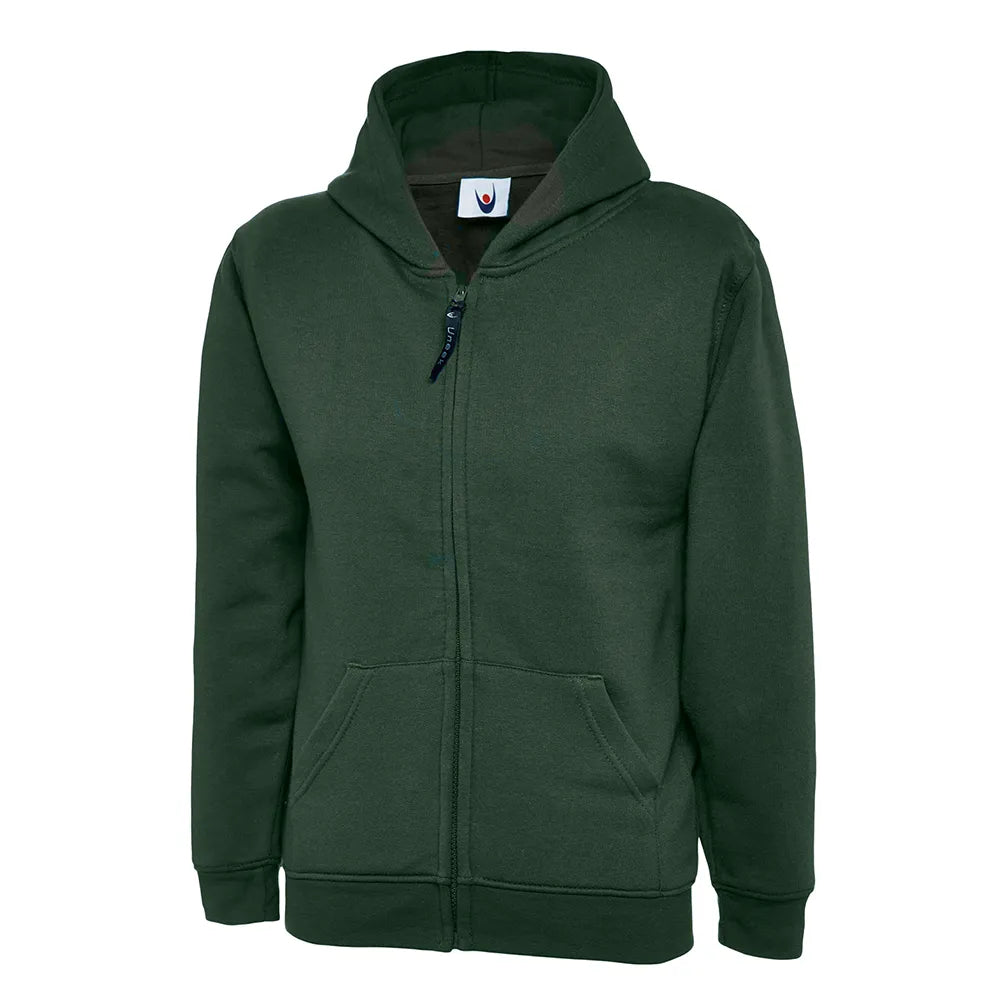 bottle green School Uniform Full Zip Hooded Sweatshirt