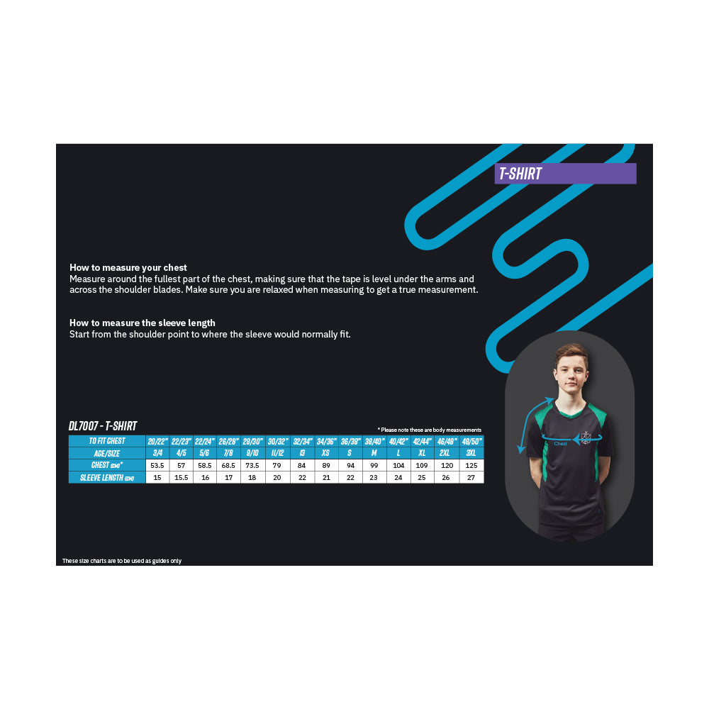 Size guide for the Hartford Church of England school PE shirt