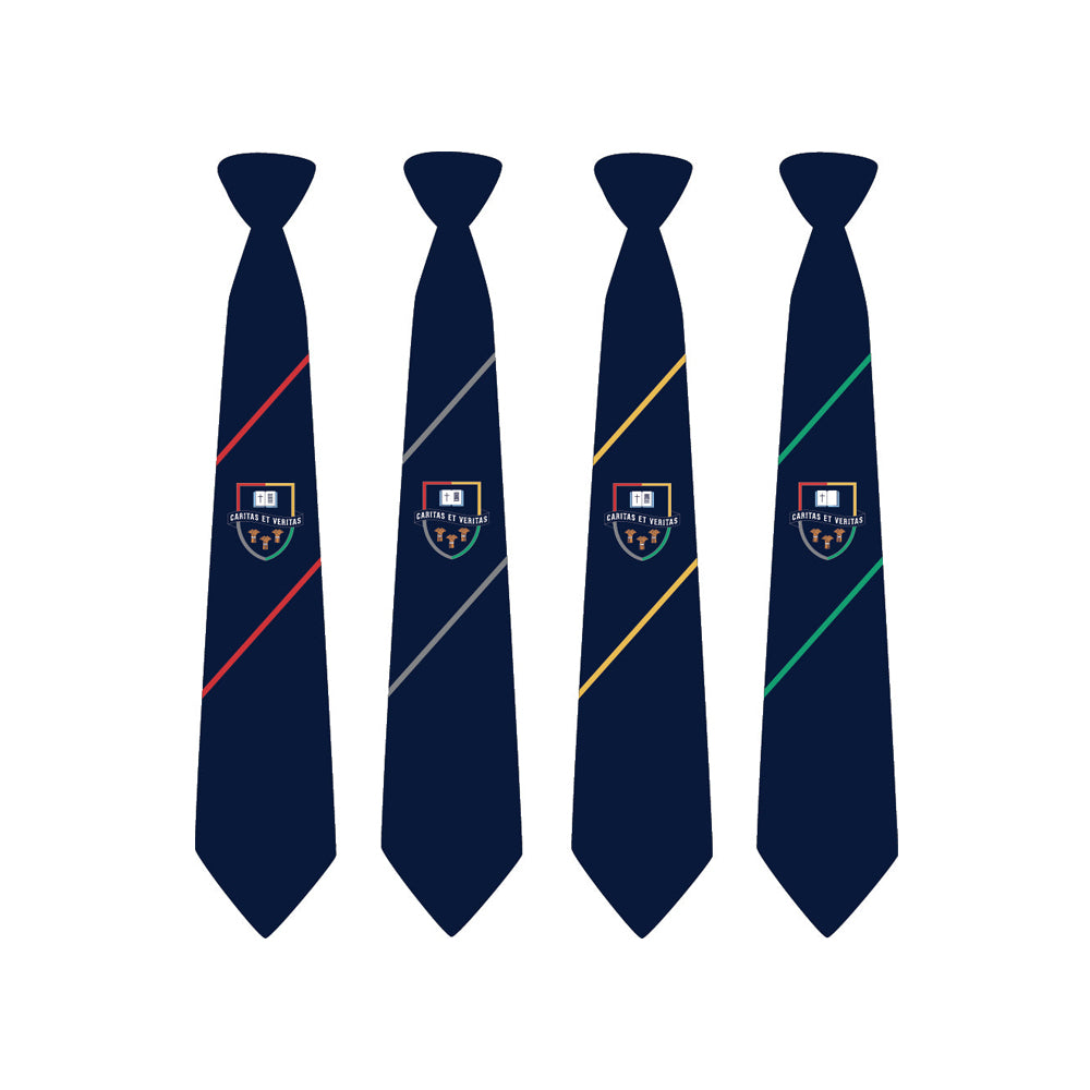 4 school ties in red , grey, yellow and green stripes for Year 11 students