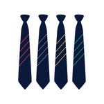 4 Hartford Church of England High School Ties in navy blue, with 4 stripes on each tie - red, grey, yellow and green.