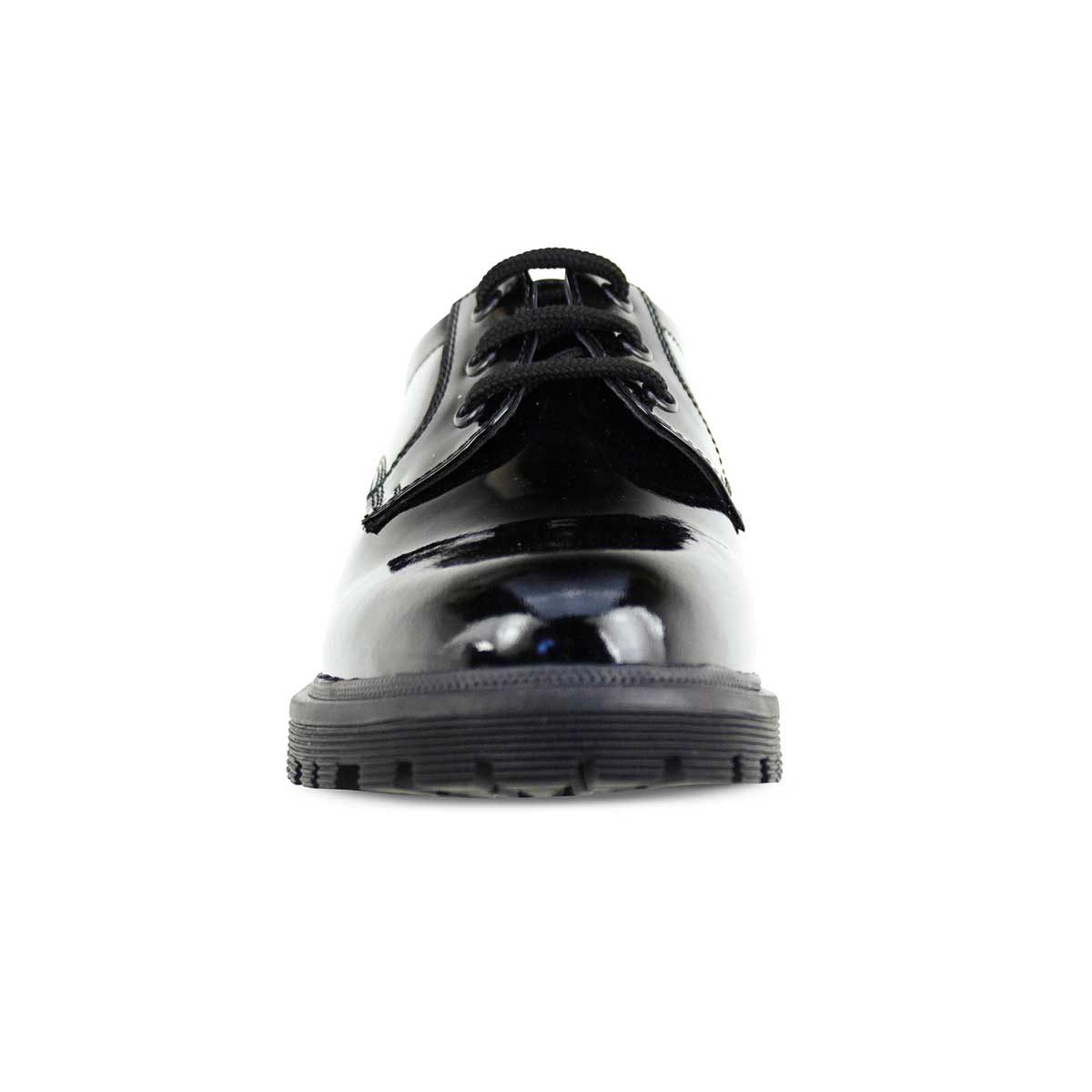 front view of Bailey Black Patent Lace Up School Shoe