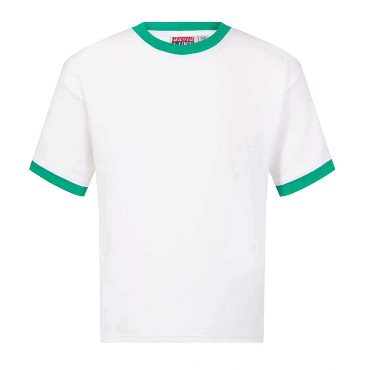 David Luke Contrast Trimmed PE T-Shirt in White/Emerald Trim.