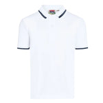 The David Luke Eco Stripe Trim Pique Polo Shirt (Junior) in White/Navy Trim.