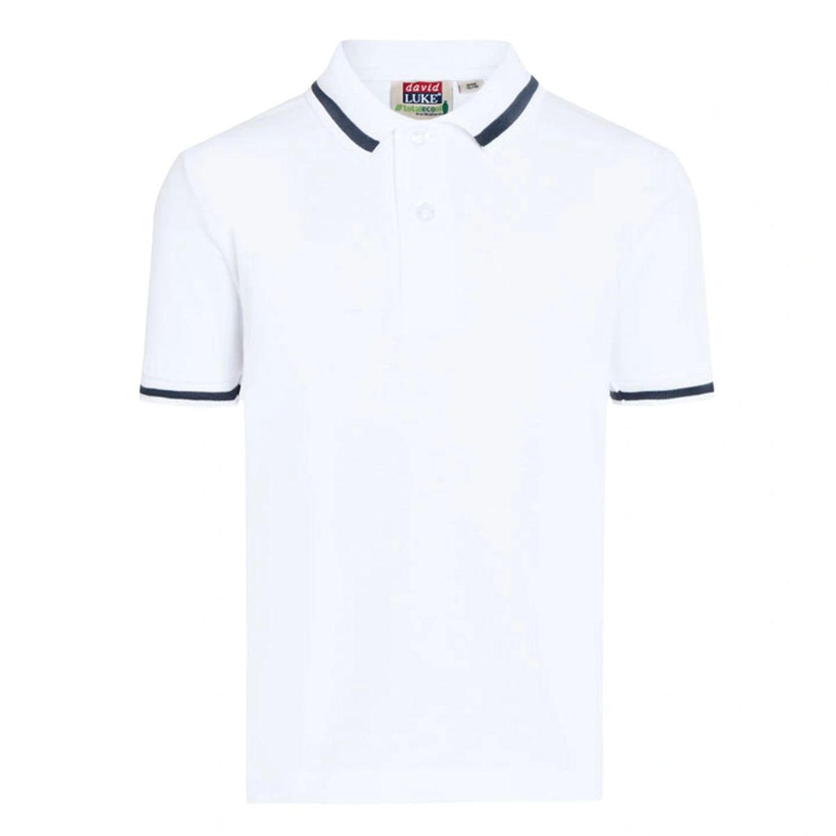 The David Luke Eco Stripe Trim Pique Polo Shirt (Junior) in White/Navy Trim.