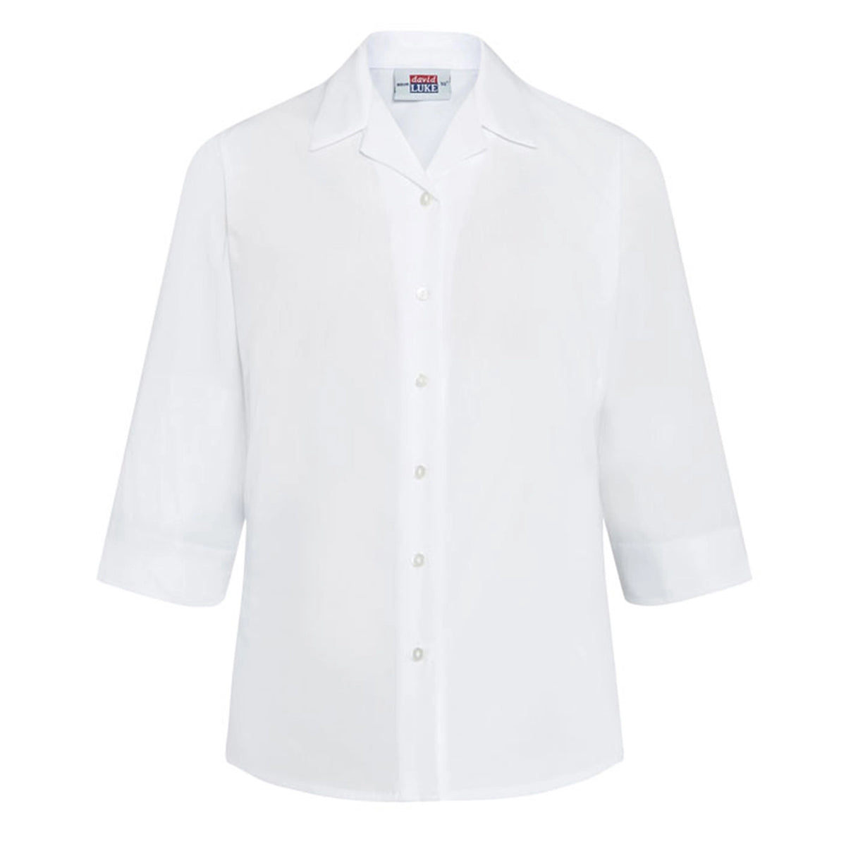 The David Luke Girls 3/4 Sleeve Revere Collar School Blouse in White.