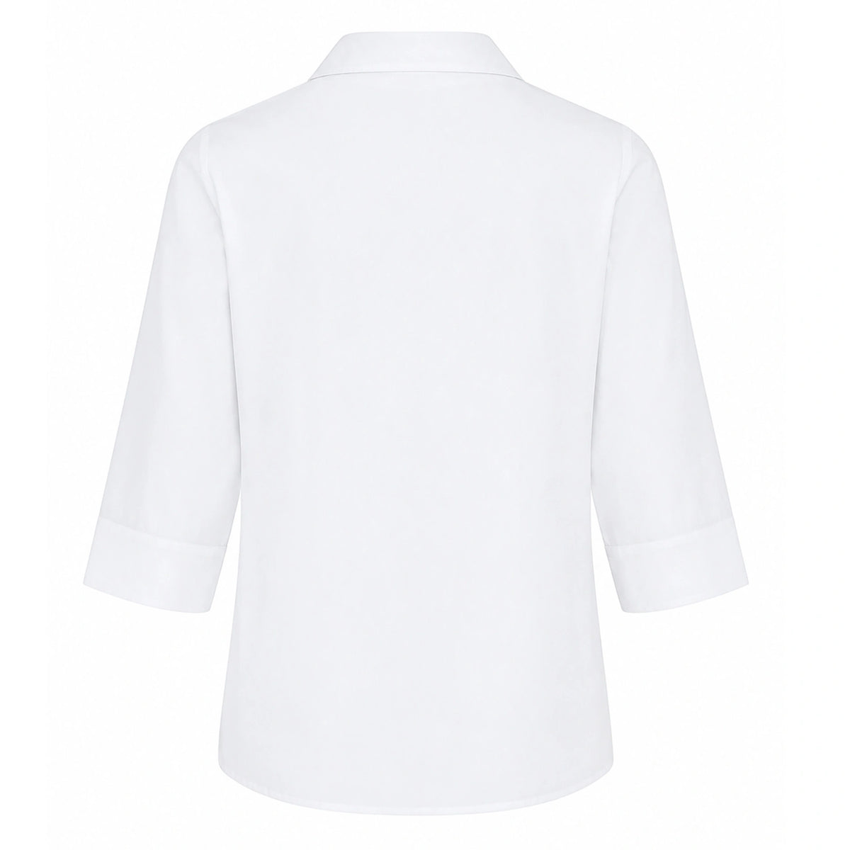 Rear view of the David Luke Schoolwear Girls 3/4 Sleeve Revere Collar School Blouse in White.