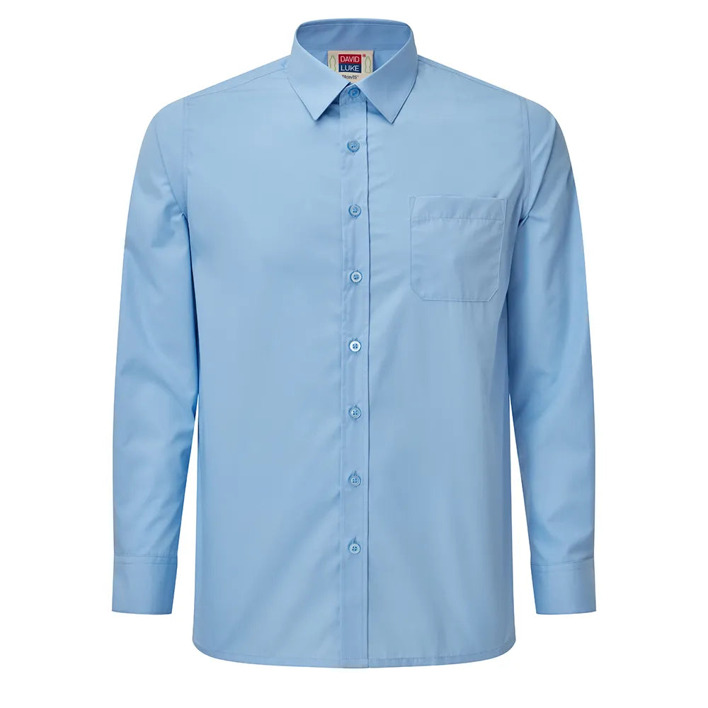 front view of boys long sleeve shirt in blue