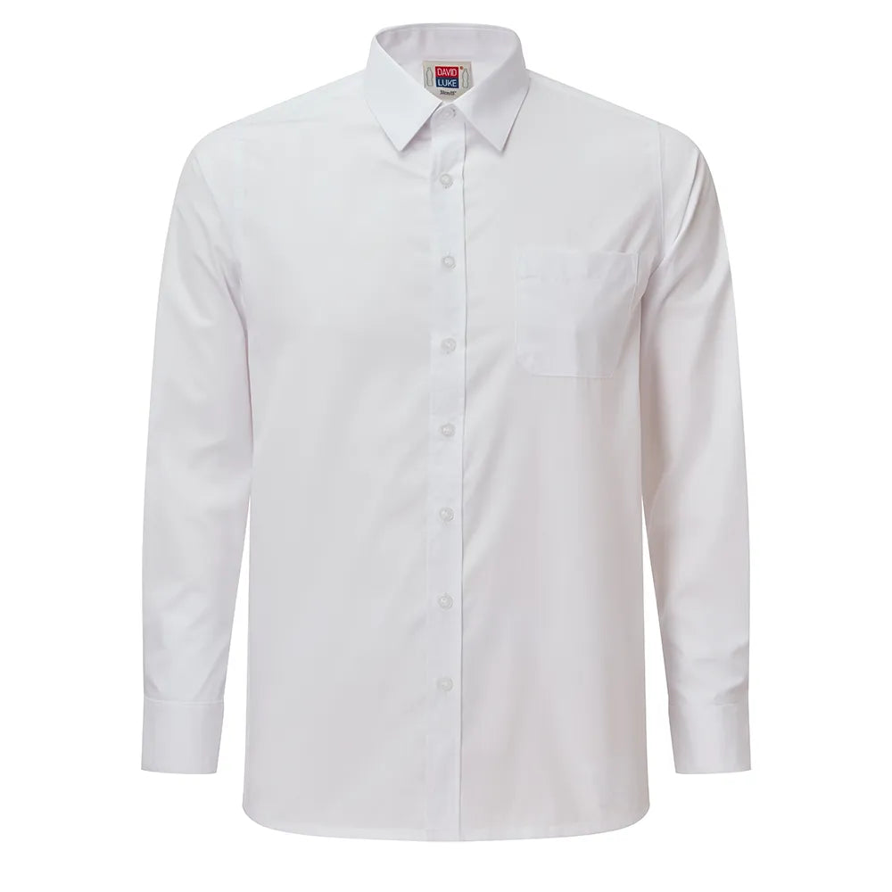 front view of boys long sleeve shirt in white