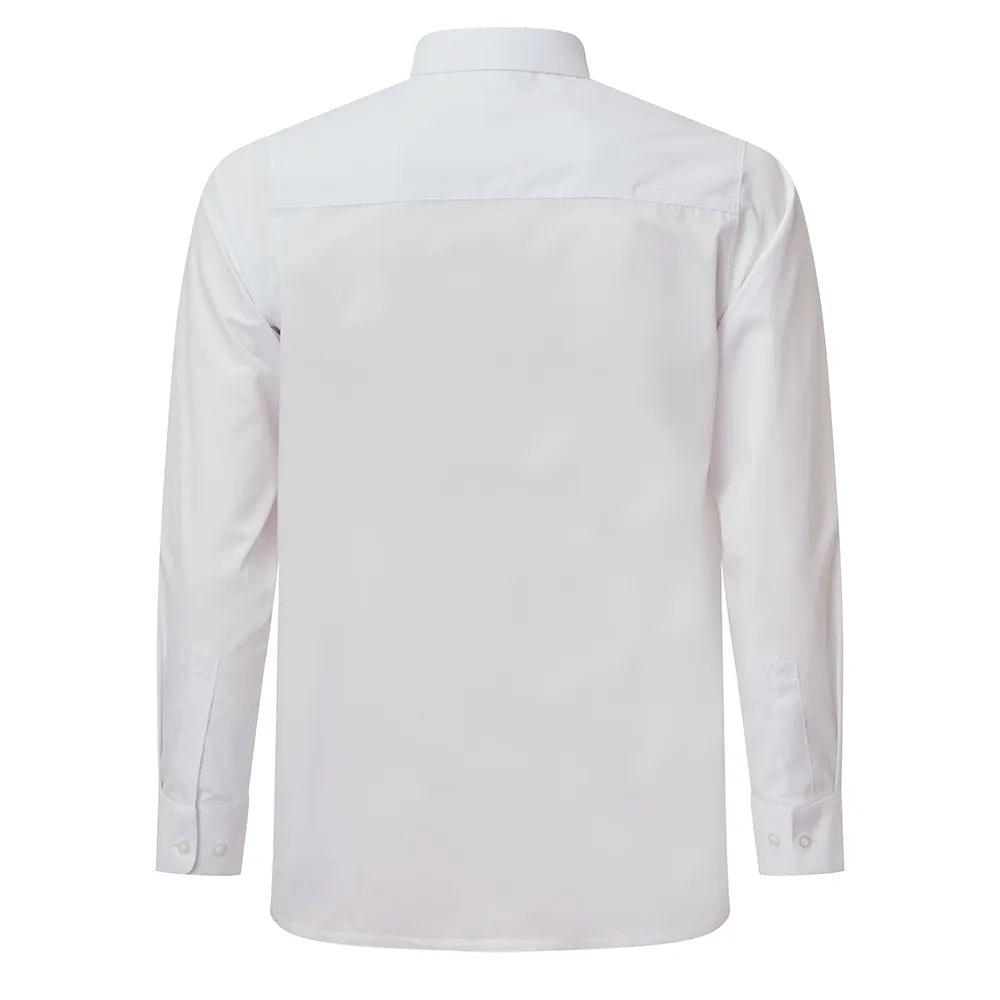 back view of boys long sleeve shirt in white