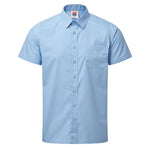 Light blue short-sleeve shirt with a collar on a white background