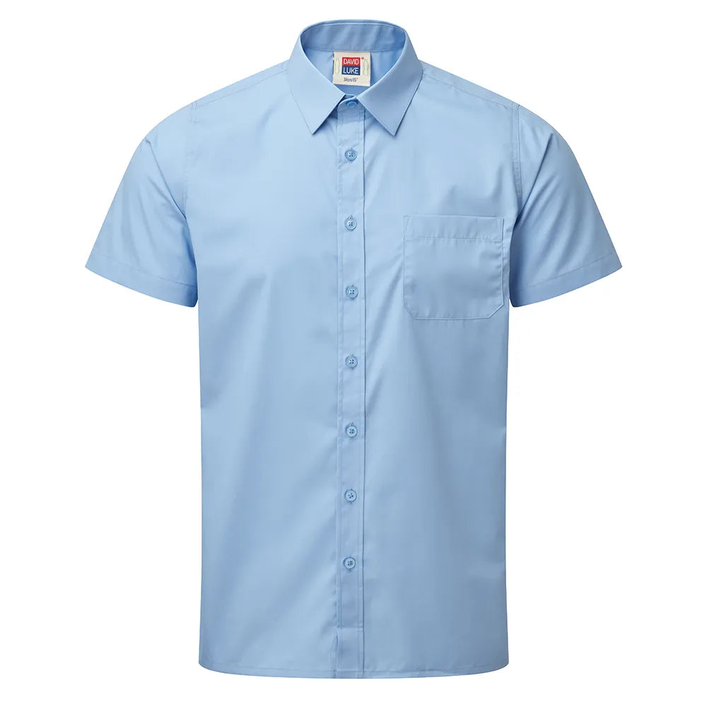 Light blue short-sleeve shirt with a collar on a white background
