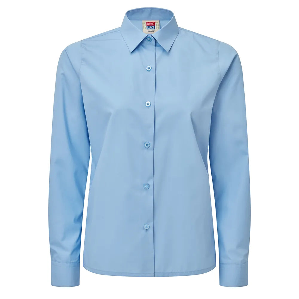 Light blue long sleeve shirt with a collar on a white background