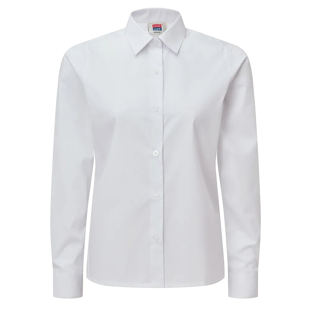 White long sleeve shirt with collar on a white background