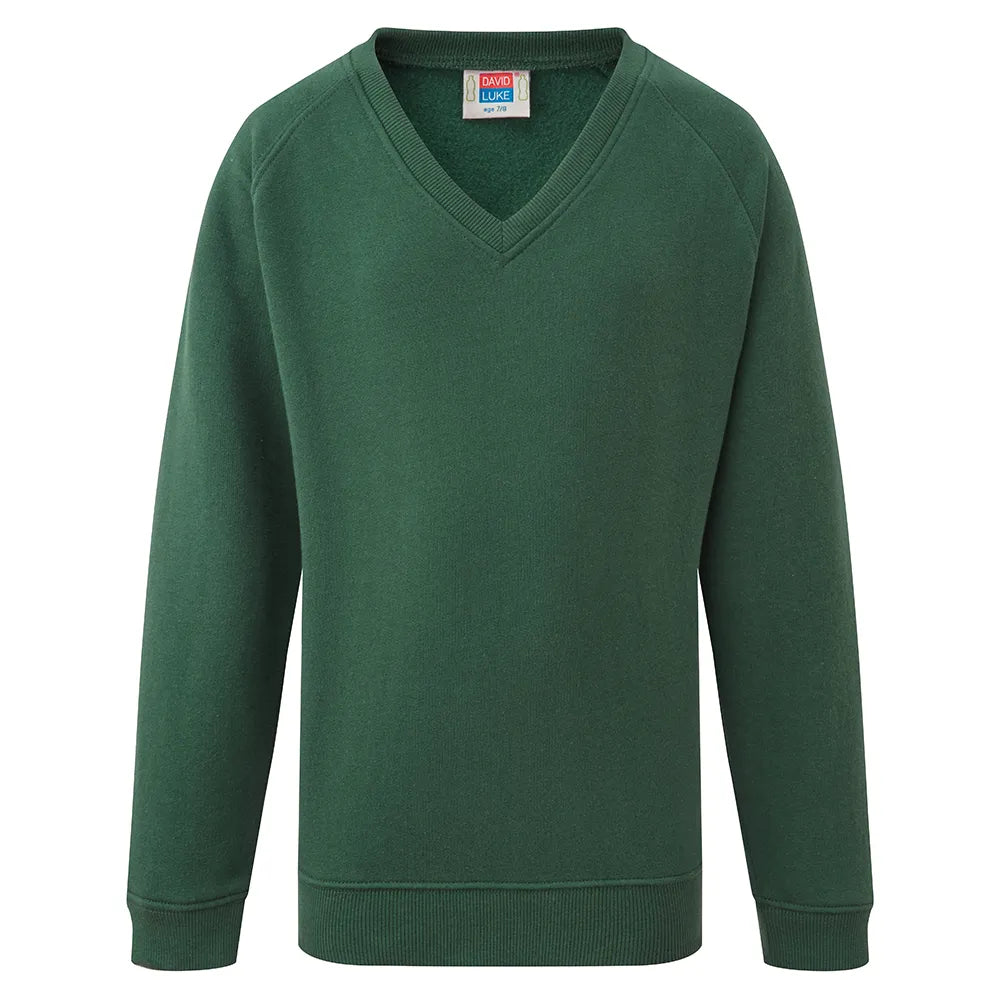 bottle green Junior Unisex V Neck School Jumper