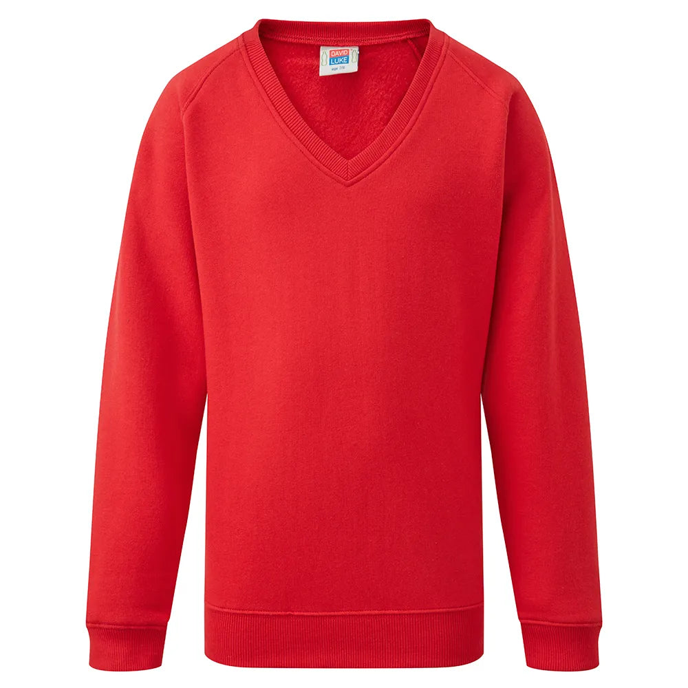 red Junior Unisex V Neck School Jumper