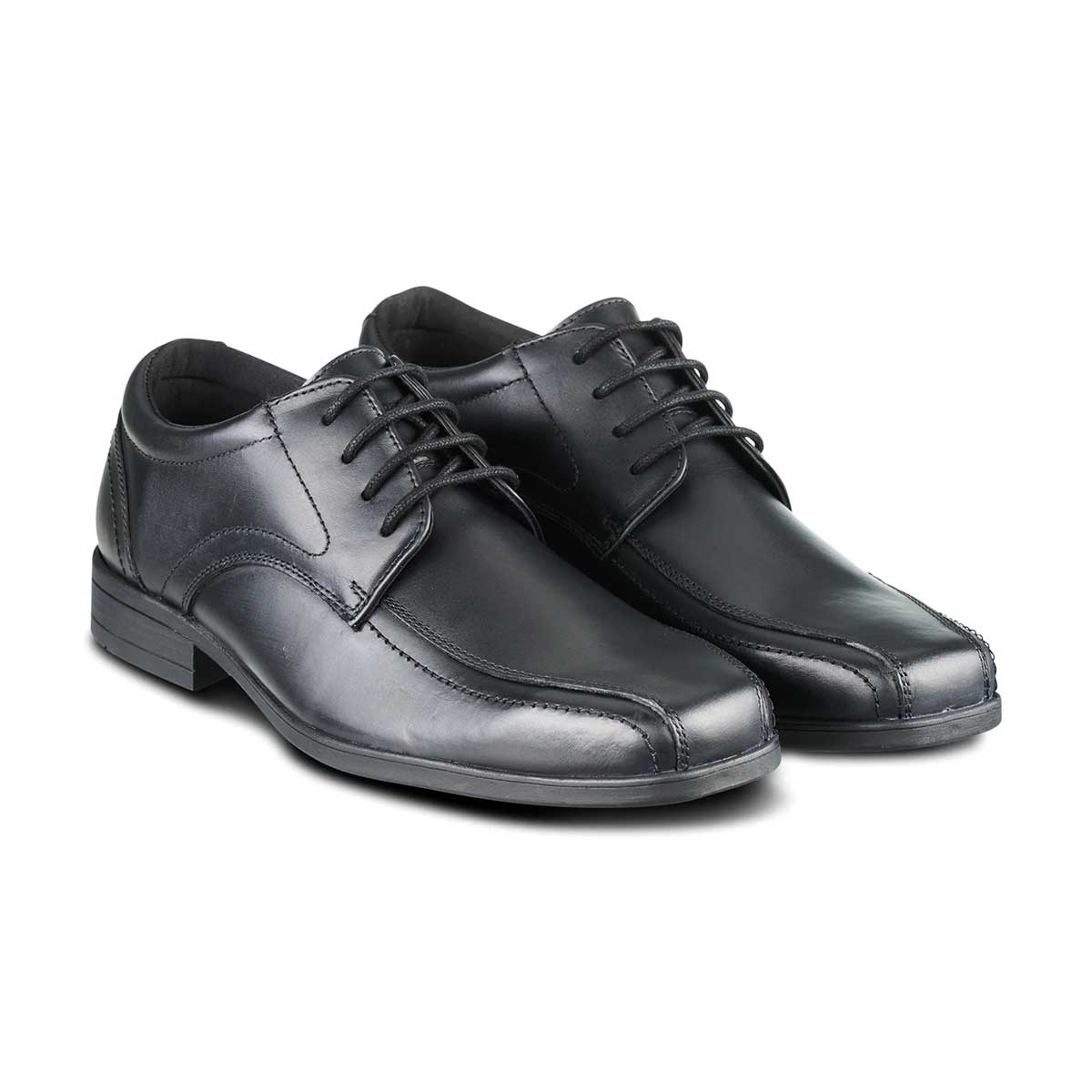 Edward Black Leather Pointed Toe Lace Up School Shoes