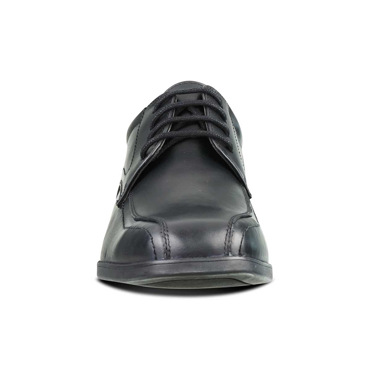 front view of Edward Black Leather Pointed Toe Lace Up School Shoe