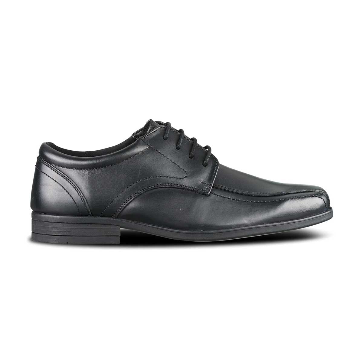 side view of Edward Black Leather Pointed Toe Lace Up School Shoe
