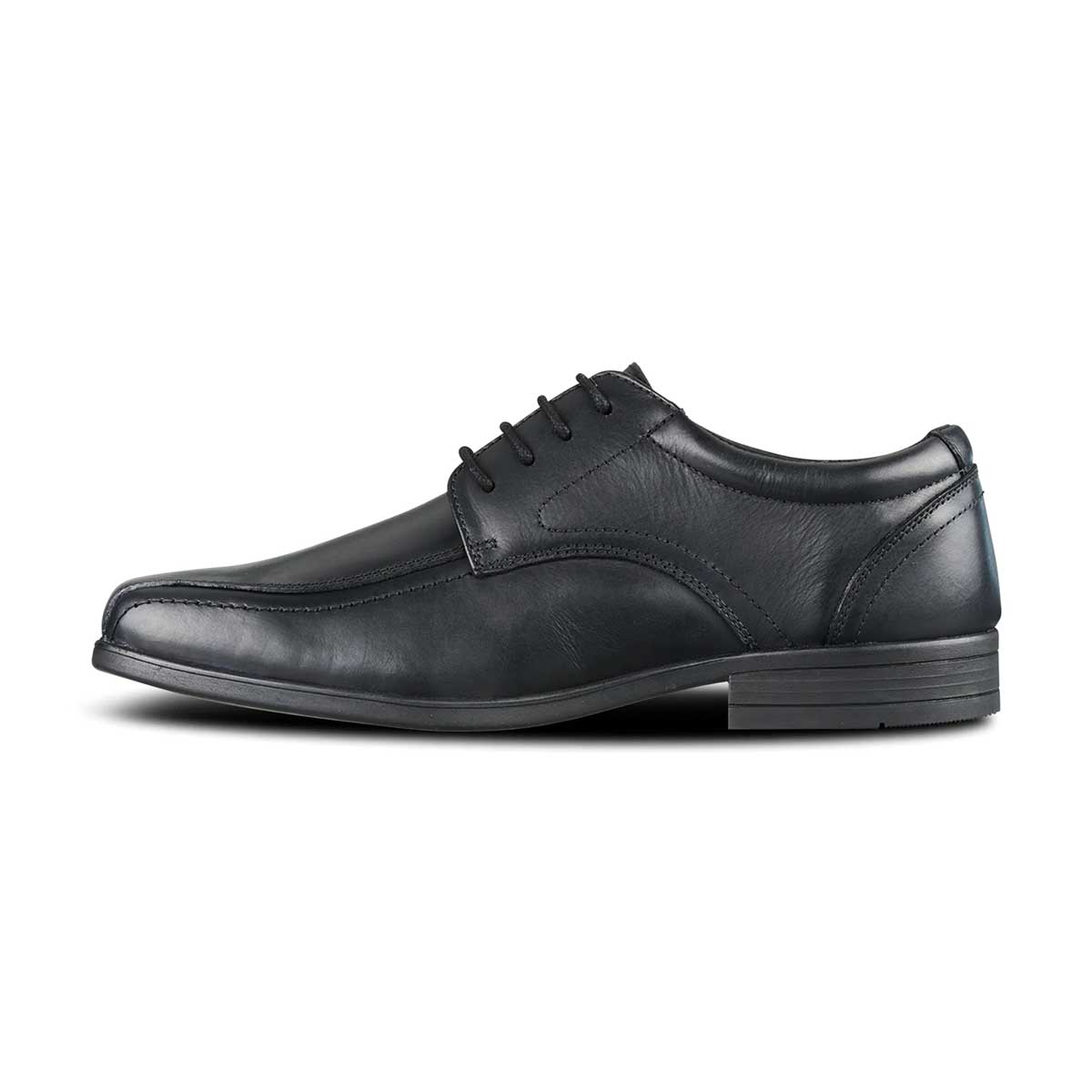 inner side view of Edward Black Leather Pointed Toe Lace Up School Shoe