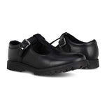 Emily Black Leather Buckle T Bar School Shoes