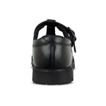 back view of Emily Black Leather Buckle T Bar School Shoe