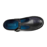 top view of Emily Black Leather Buckle T Bar School Shoe