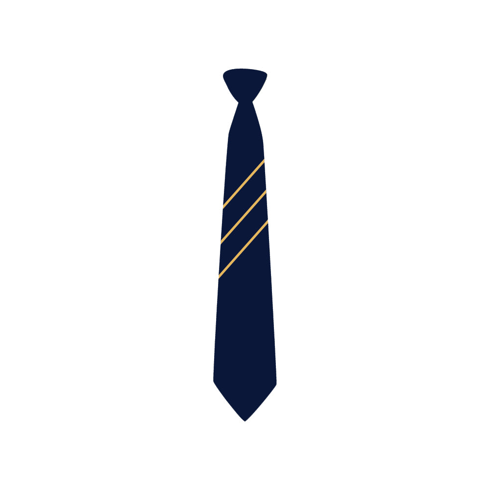 Year 8 Hartford Church of England High School Tie in navy blue, with 3 yellow stripes