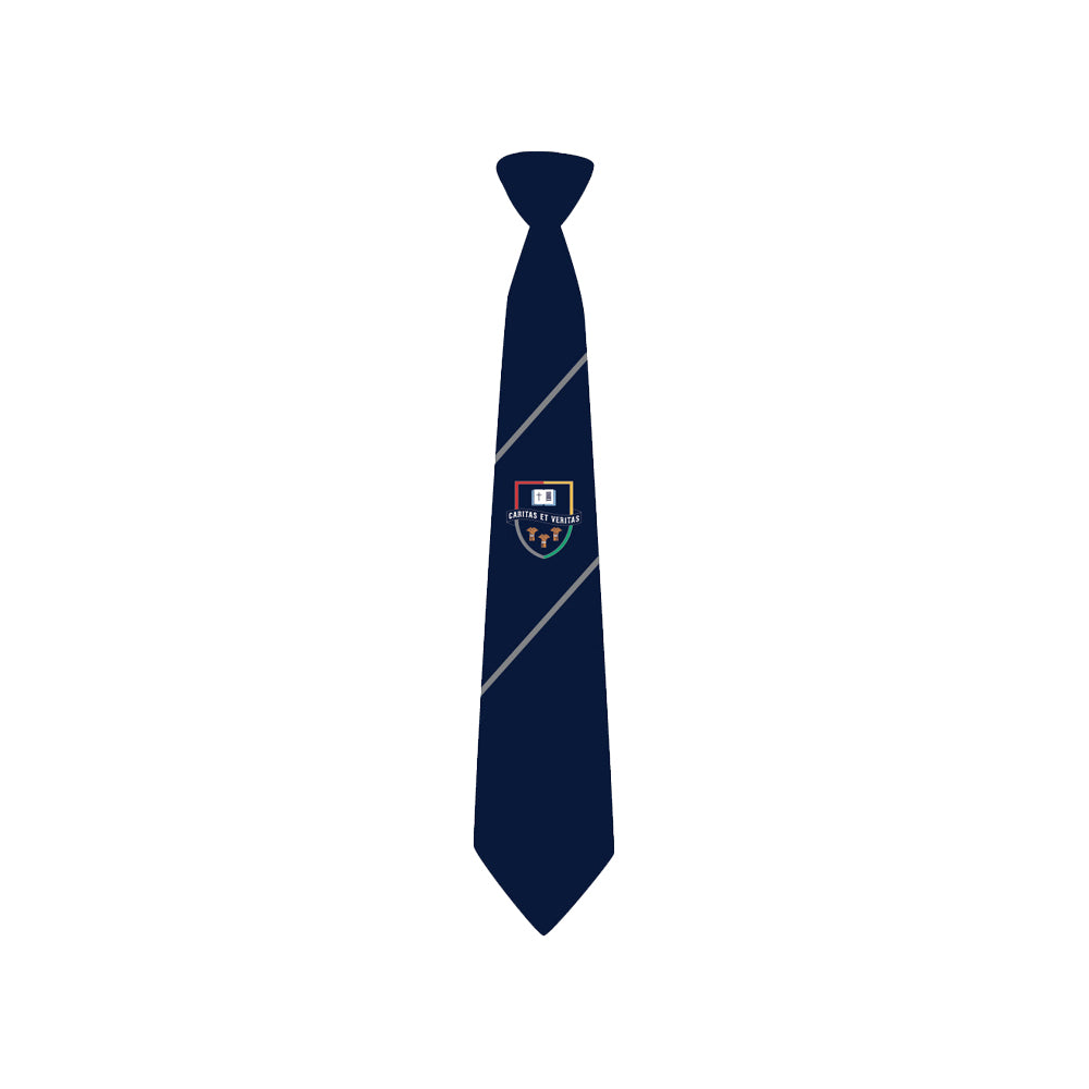 Hartford Church of England High School Tie in navy blue with 2 grey stripes