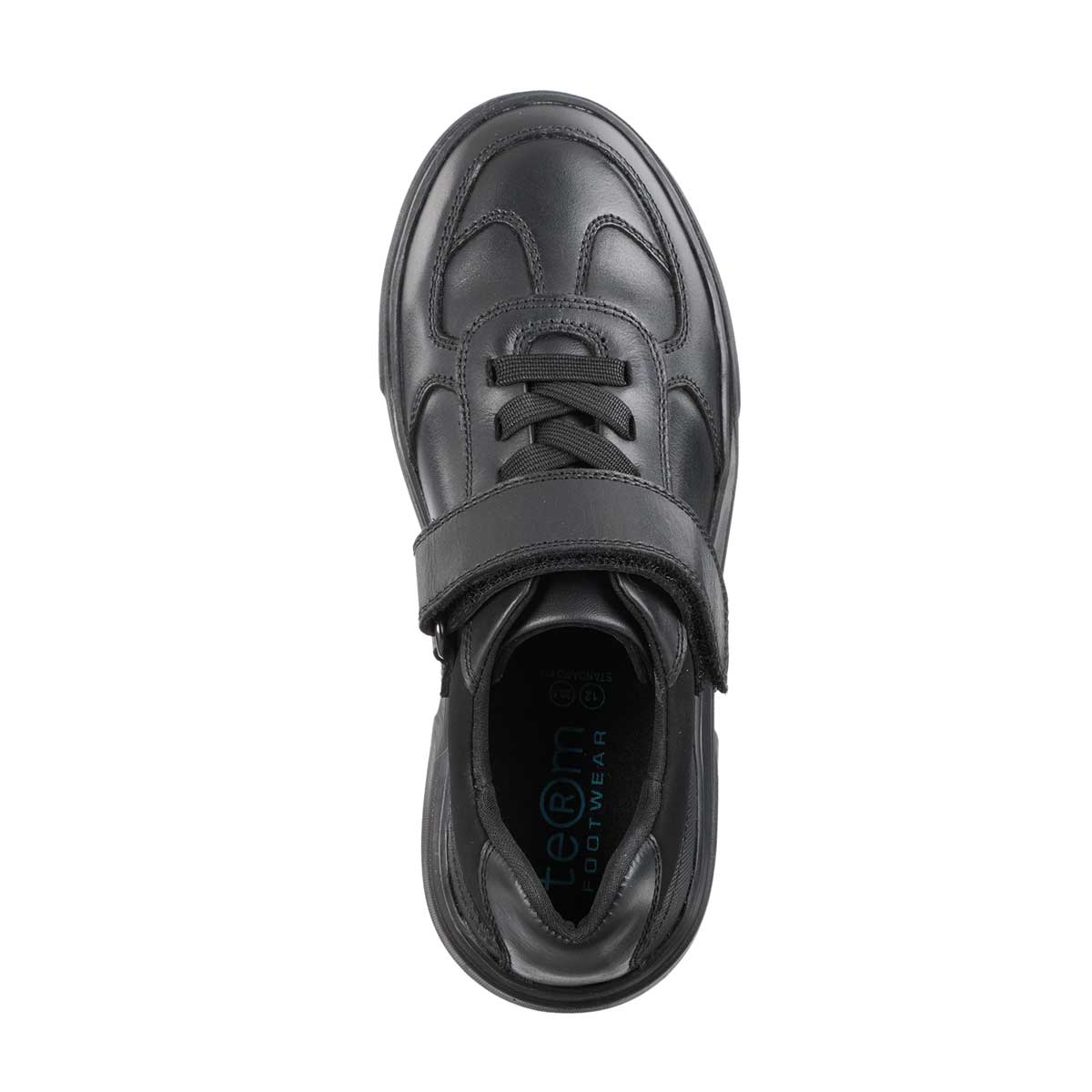 top view of Hugo Black Leather Athletic Touch Tape Lace up School Shoe