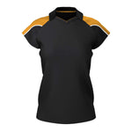 front view of iGen Female Sports Polo Black/Amber