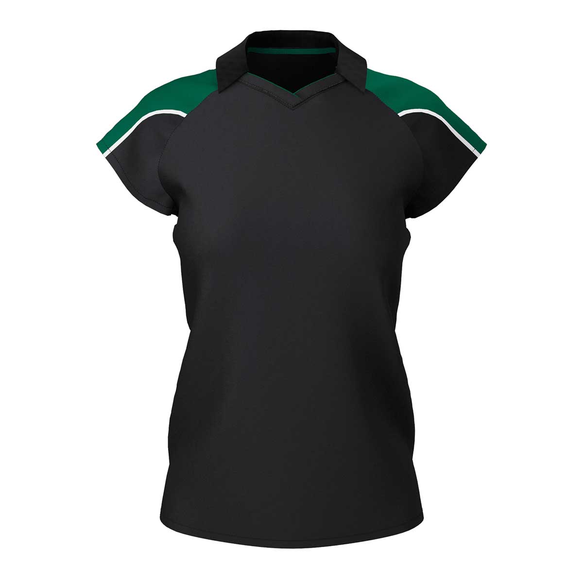 front view of iGen Female Sports Polo Black/Bottle