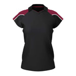 front view of iGen Female Sports Polo Black/Maroon