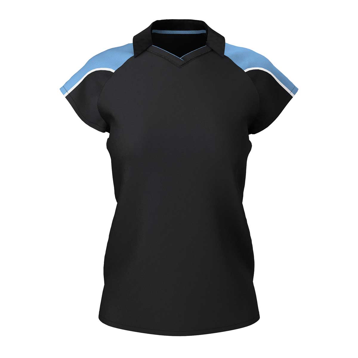 front view of iGen Female Sports Polo Black/Sky