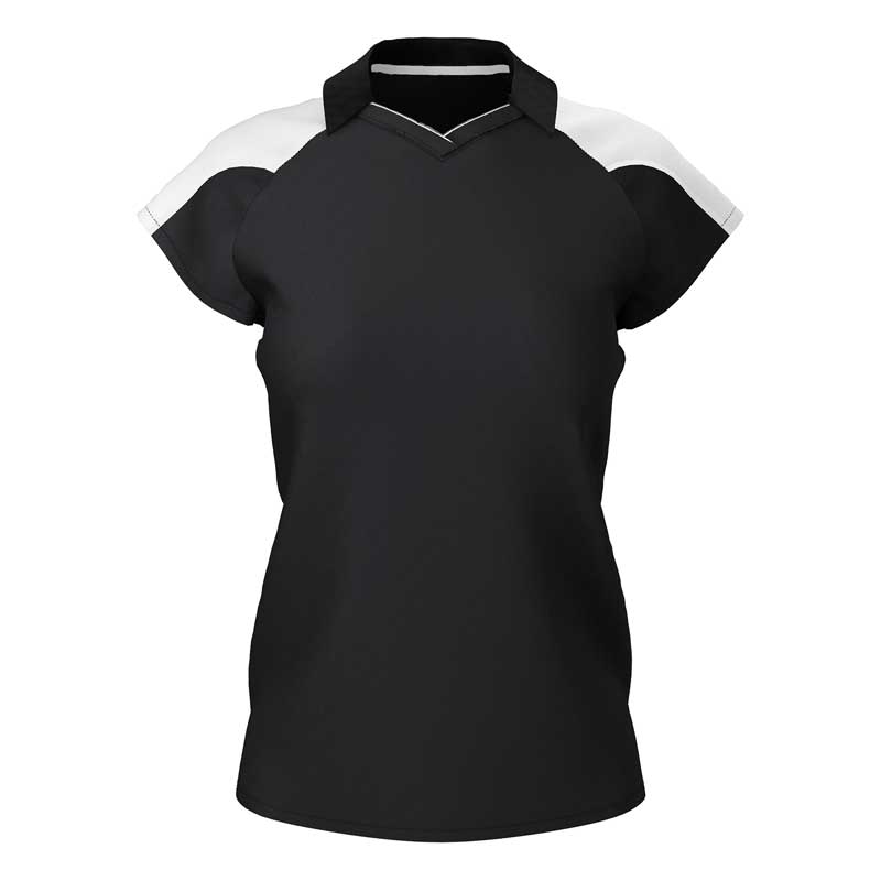 front view of iGen Female Sports Polo Black/White