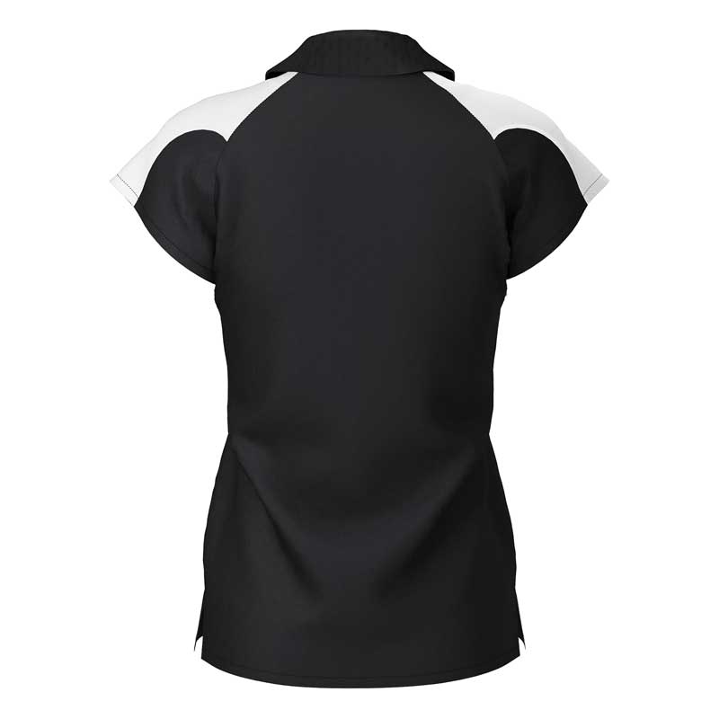 back view of iGen Female Sports Polo Black/White