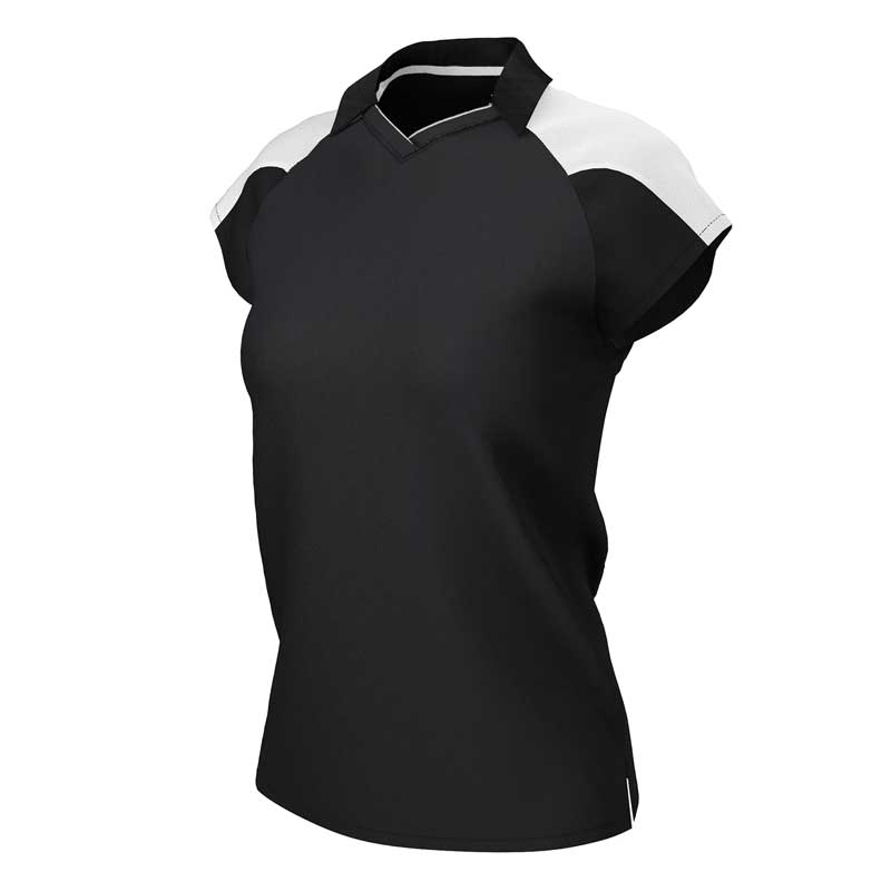 front side view of iGen Female Sports Polo Black/White