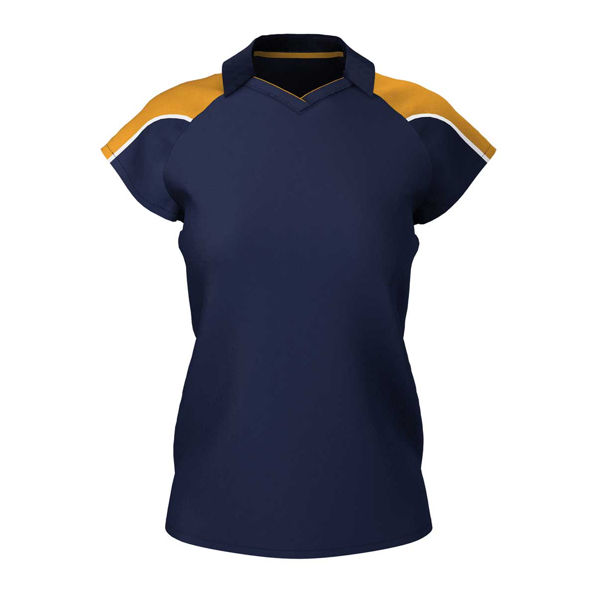 front view of iGen Female Sports Polo Navy/Amber