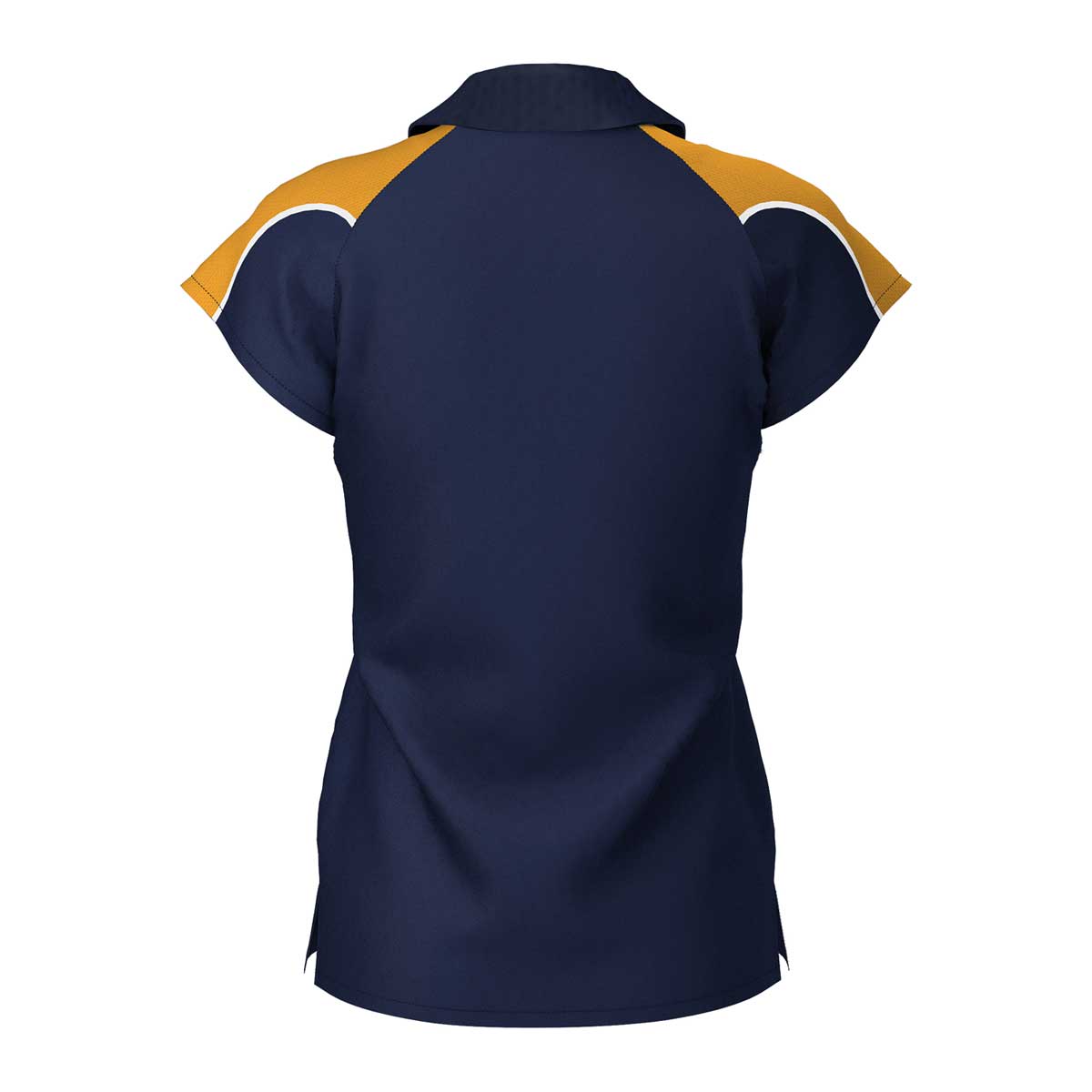 back view of iGen Female Sports Polo Navy/Amber