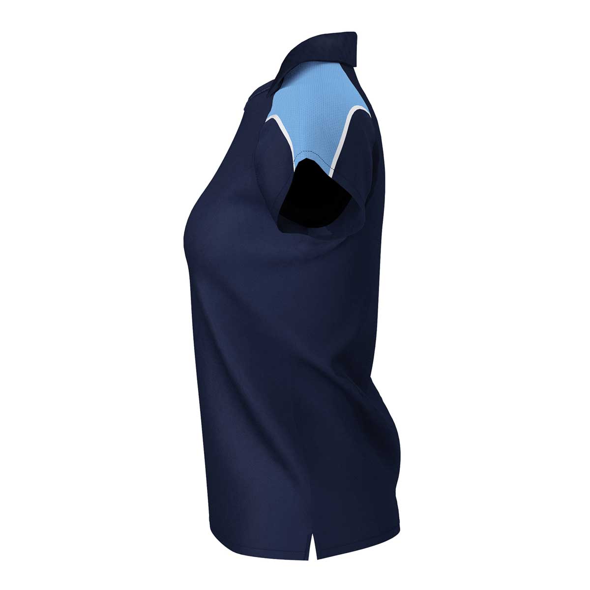 side view of iGen Female Sports Polo Navy/Sky