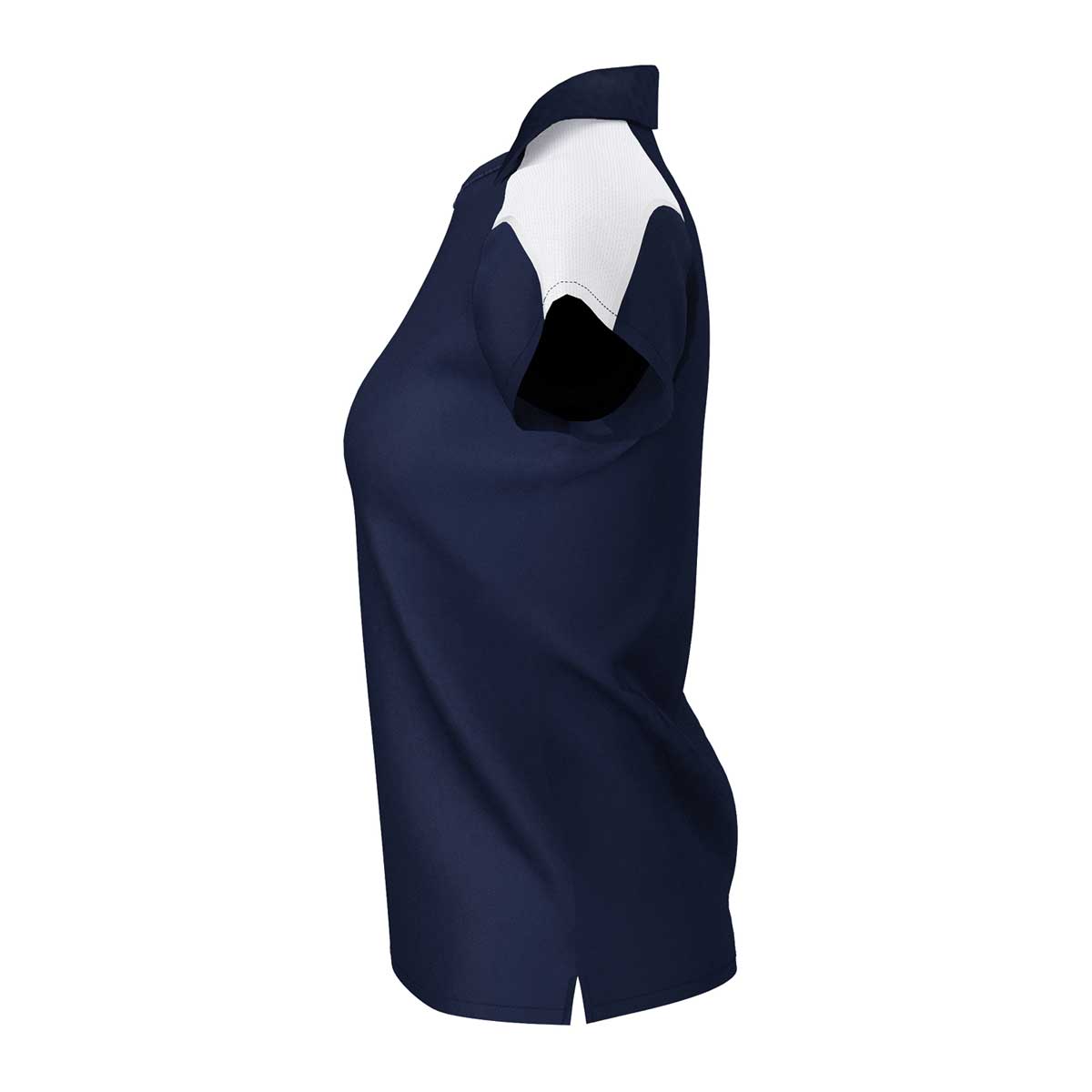 side view of iGen Female Sports Polo Navy/White