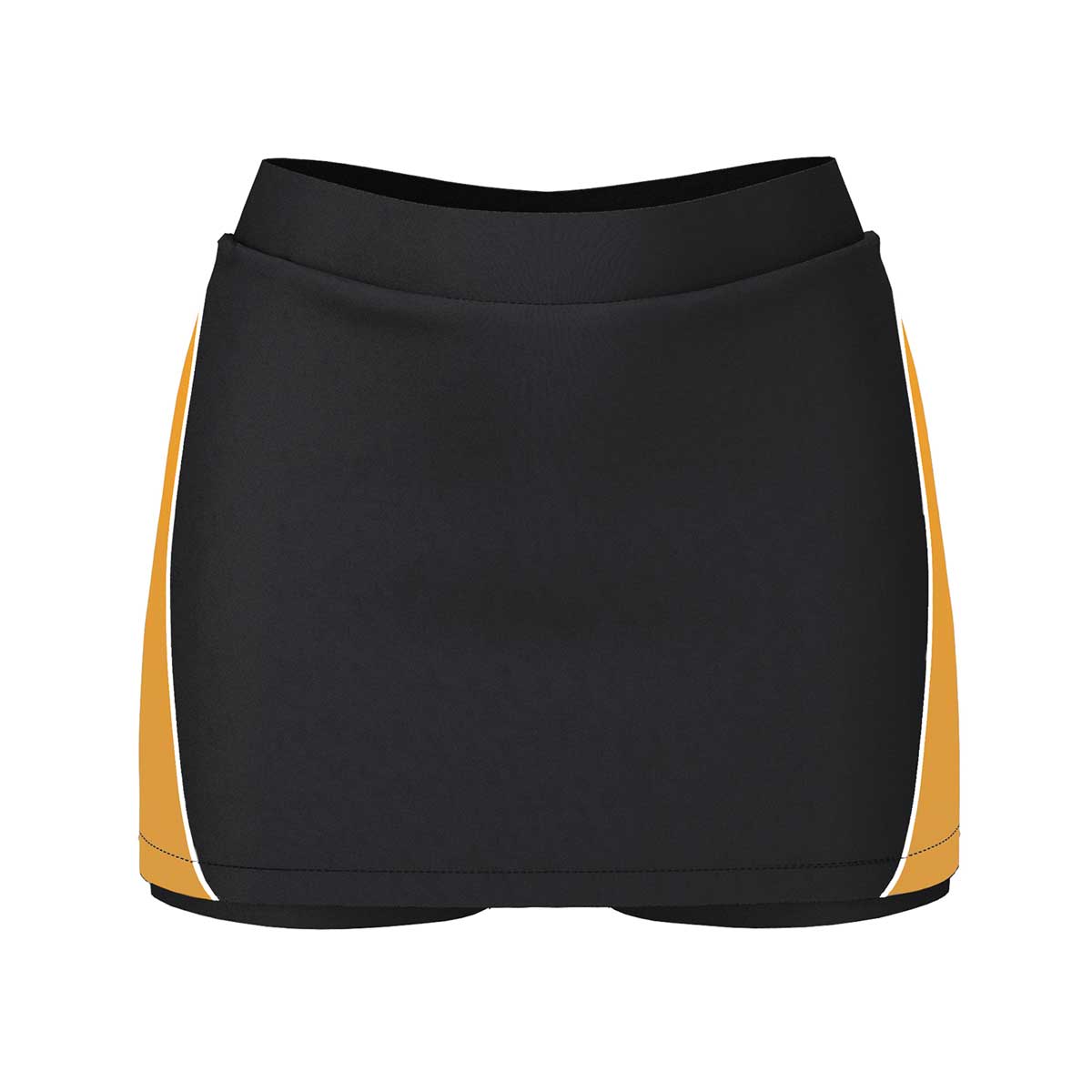 front view of iGen Female Sports Skorts Black/Amber