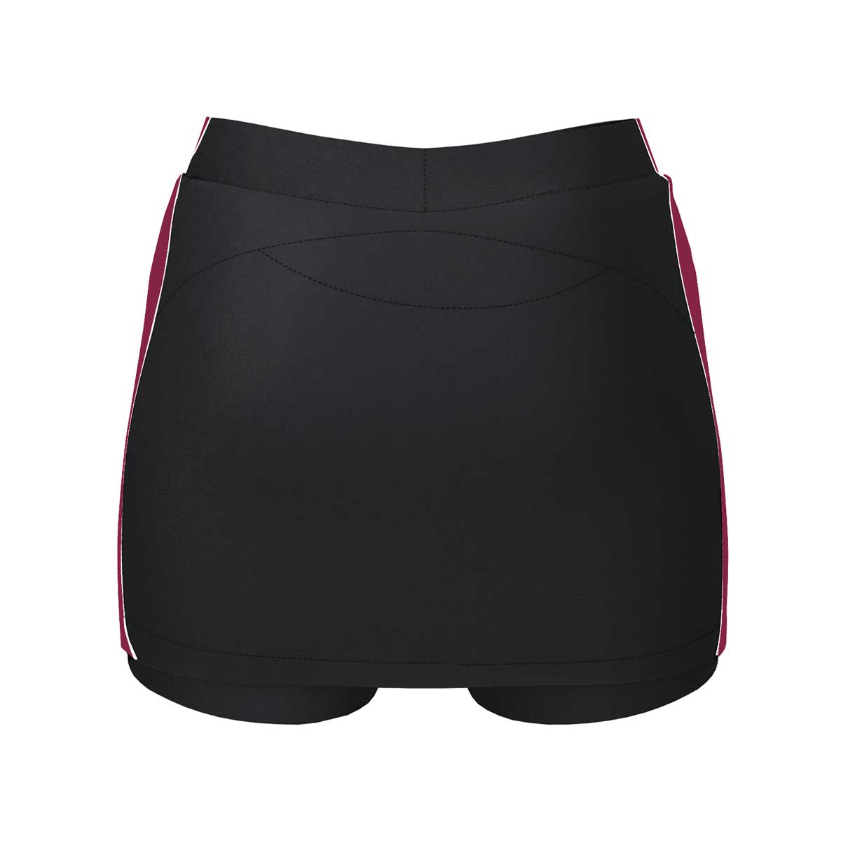 back view of iGen Female Sports Skorts Black/Maroon