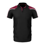 front view of iGen Unisex Sports Polo Black/Maroon