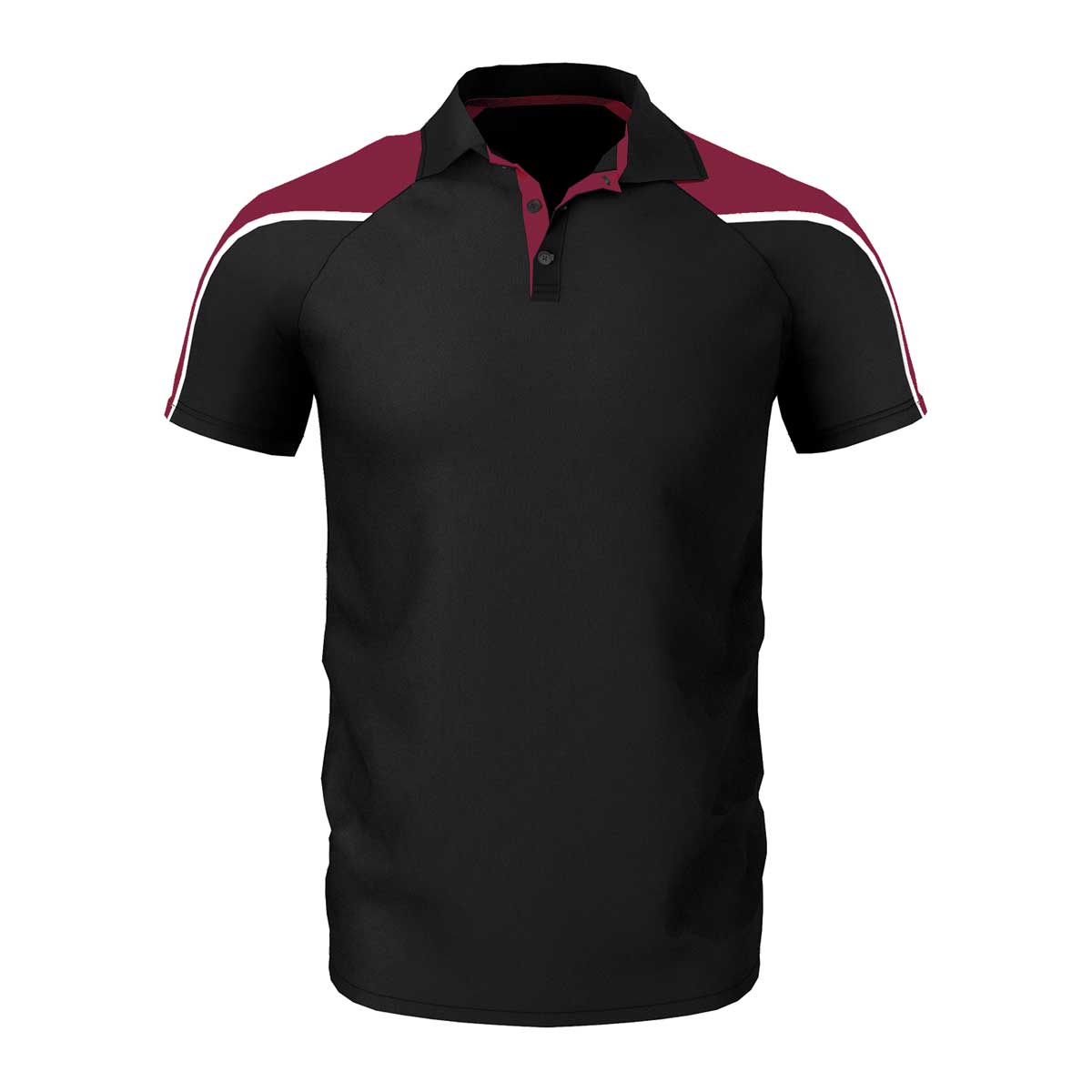 front view of iGen Unisex Sports Polo Black/Maroon
