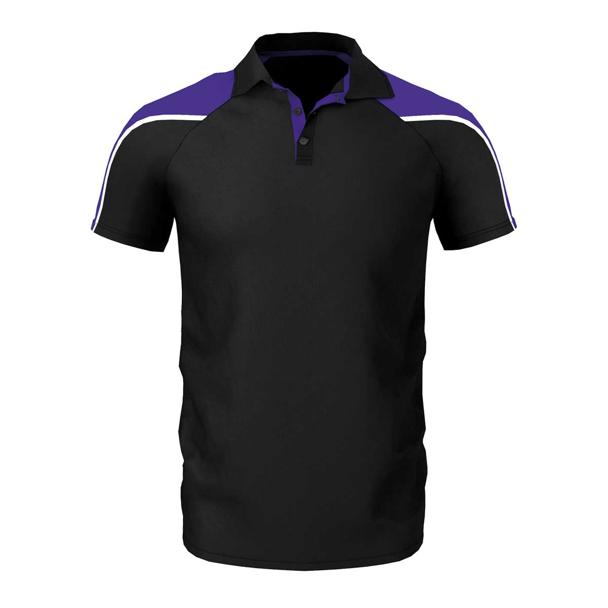 front view of iGen Unisex Sports Polo Black/Purple