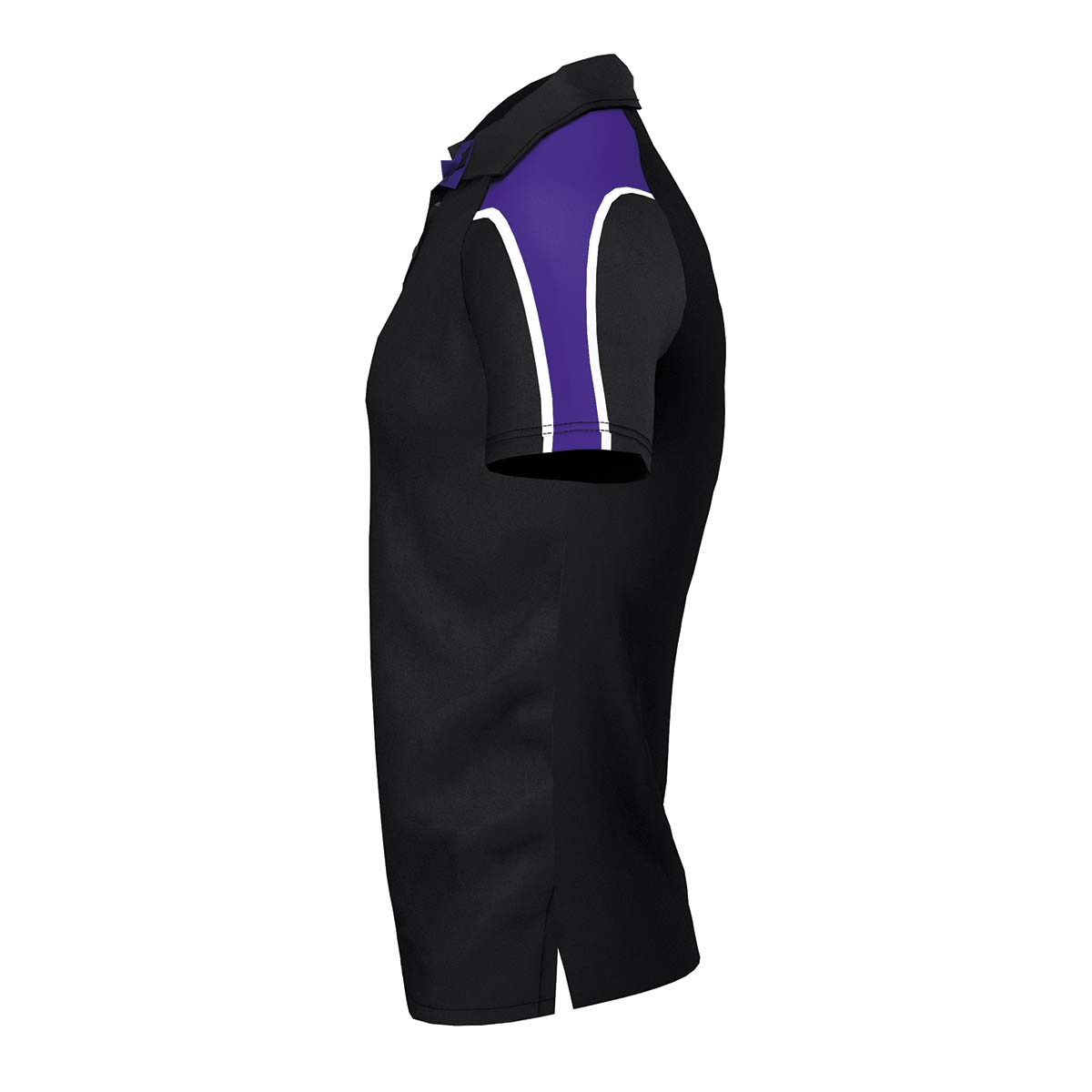 side view of iGen Unisex Sports Polo Black/Purple