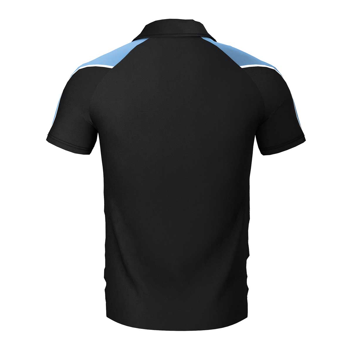 back view of iGen Unisex Sports Polo Black/Sky